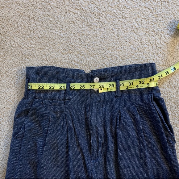 Vintage 1990s High-waisted blue/gray/green pleated tapered trousers pants. - Picture 3 of 12